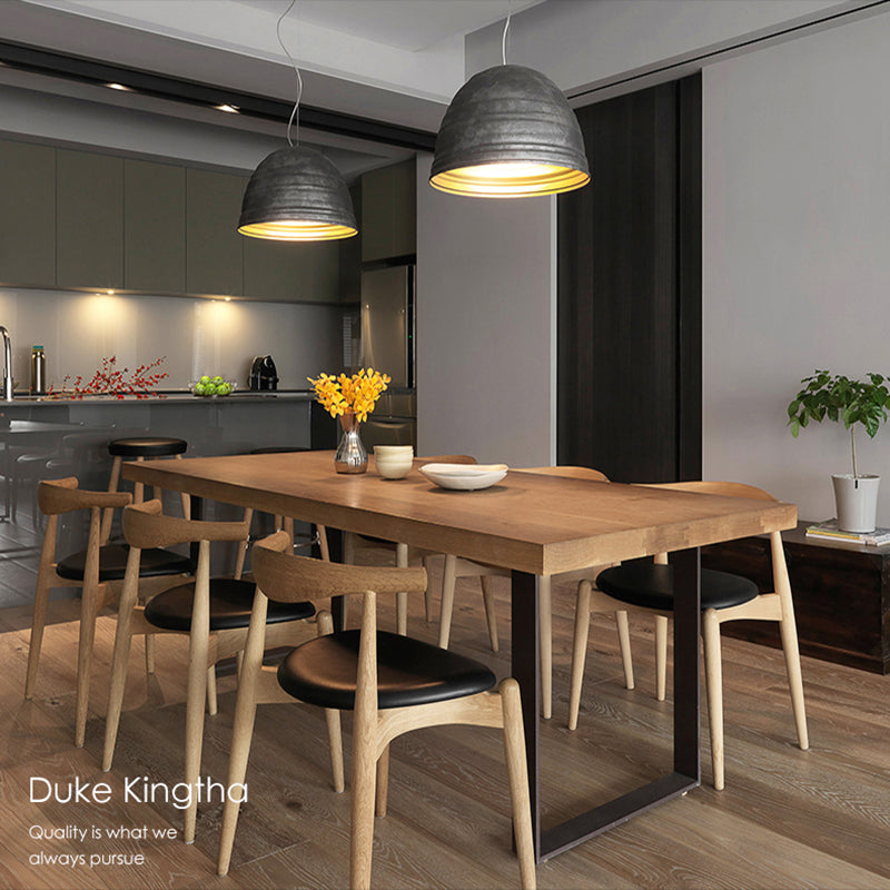 Modern Style Fixed Solid Wood Dining Room Table with 2 Black Metal Legs Kitchen Set