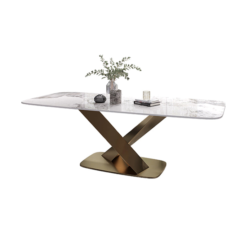 Modern Sintered Stone White Dining Set with Rectangle Table and Gold Legs Dining Set