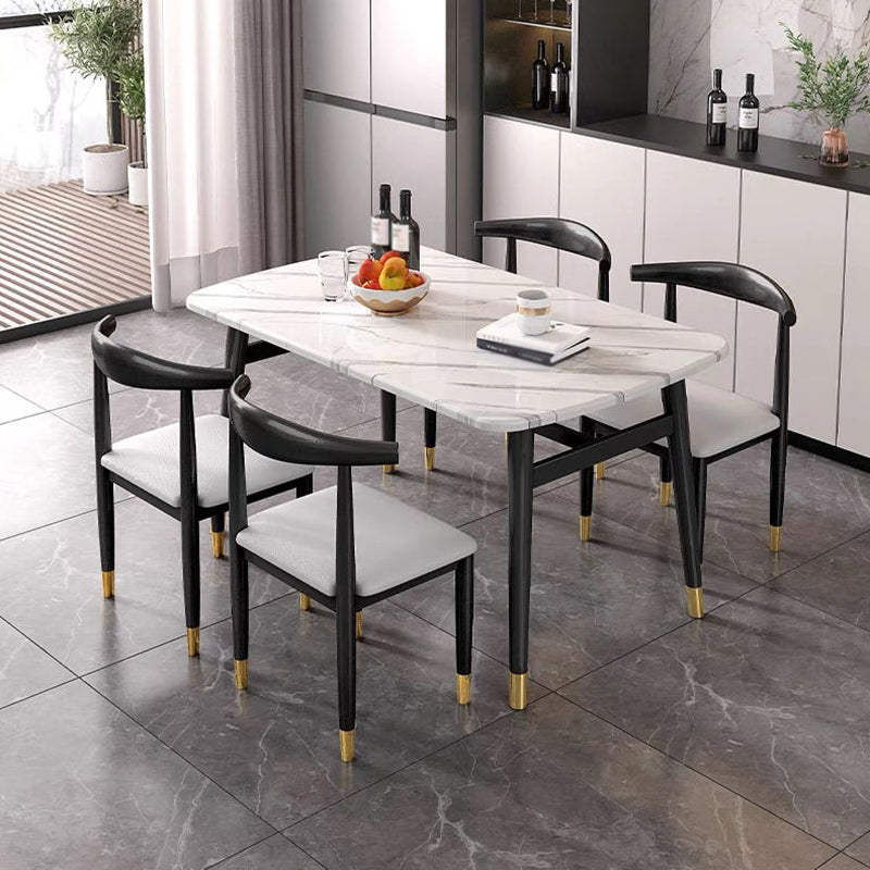 Traditional Faux Marble Top Dining Set with 4 Black Metallic Legs for Dining Furniture