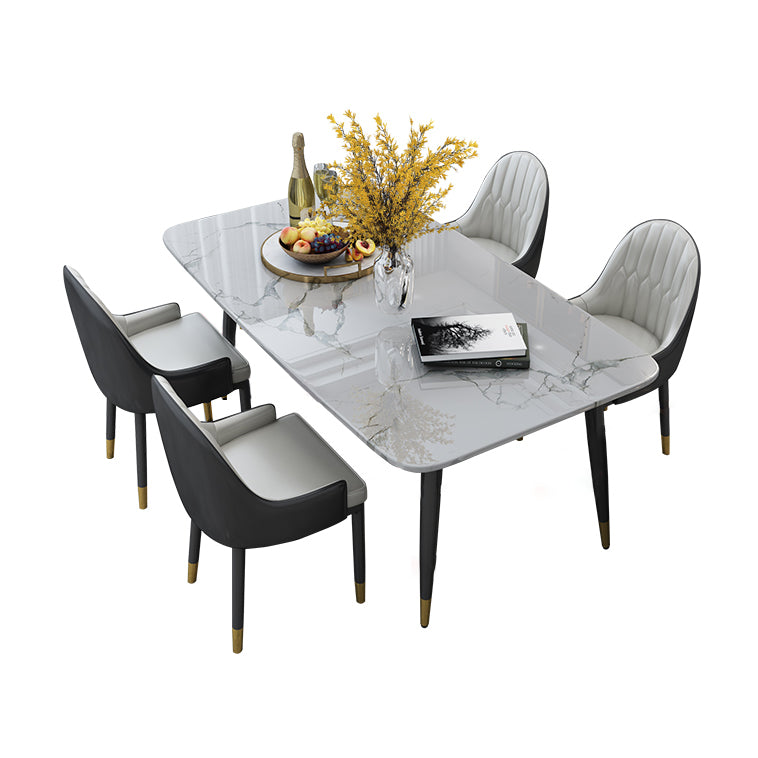 Scandinavian Style Gray Slate Dining Table Rectangular Formal Dinette Set with Metal Base