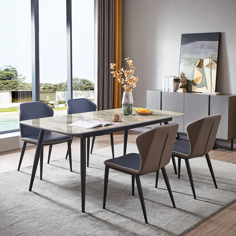 Modern Sintered Stone Gray Dining Set with Rectangle Table and Black Legs Dining Set