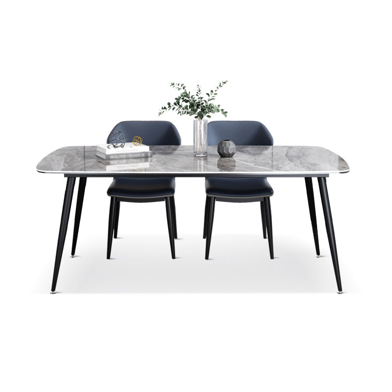 Modern Sintered Stone Gray Dining Set with Rectangle Table and Black Legs Dining Set