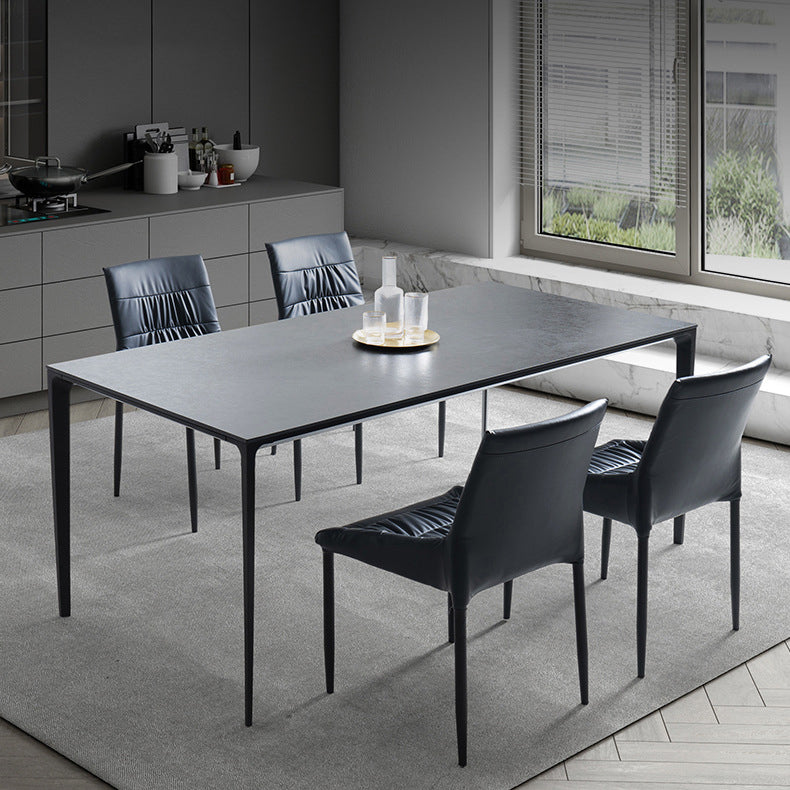 Modern Sintered Stone Black Dining Set with Rectangle Table and Black Legs Kitchen Dining Set