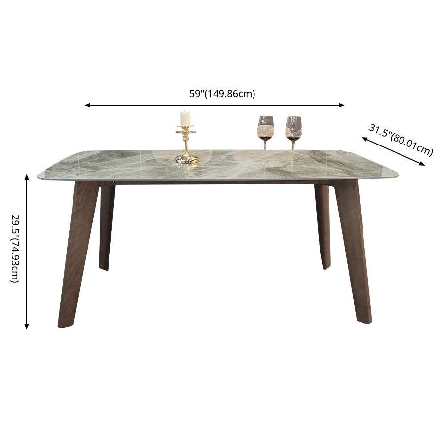 Minimalist Style White Slate Dining Table Rectangular Formal Dinette Set with Wood Base