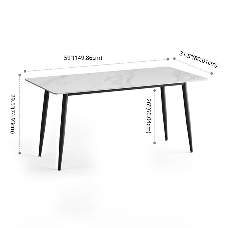 Modern Sintered Stone White Dining Set with Rectangle Table and Black Legs Kitchen Dining Set