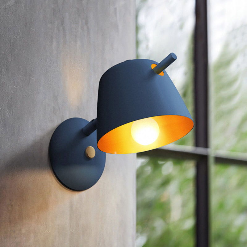 Contemporary 1 Head Sconce Black/White/Blue Wide Flare Wall Mount Light Fixture with Metal Shade