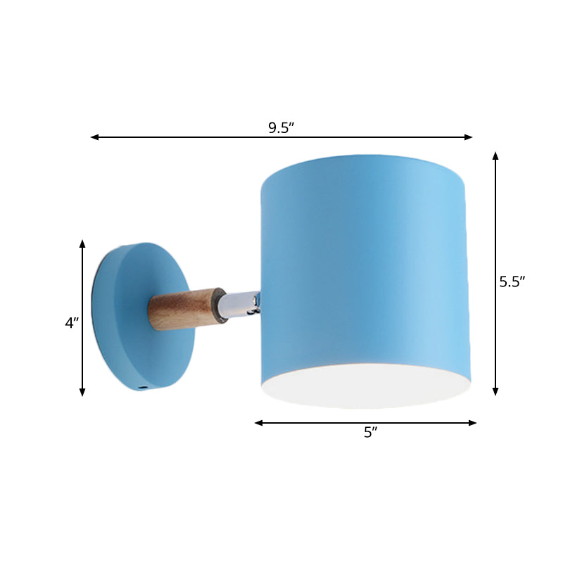 Blue Tubular Wall Lamp Macaron 1 Head Metal Sconce Light Fixture with Rotating Node