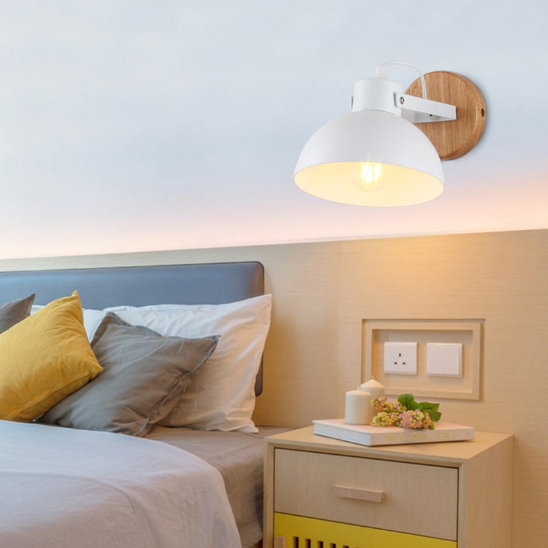 1 tête de bol de bol modernisme modernisme en métal Éclairage luminaire en blanc avec plaque arrière en bois rond