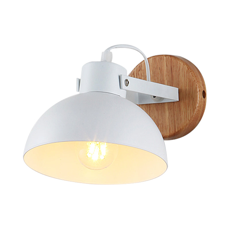 1 tête de bol de bol modernisme modernisme en métal Éclairage luminaire en blanc avec plaque arrière en bois rond