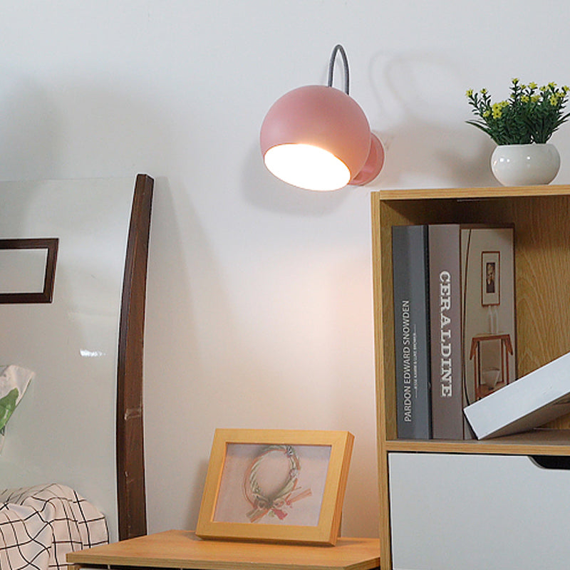 Modernism Spherical Wall Lighting Metal 1 Bulb Sconce Light Fixture in Pink for Living Room
