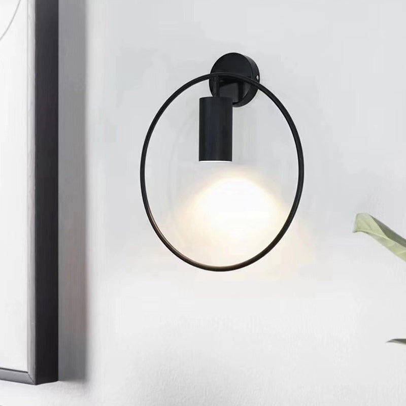 Metal Circular Sconce Light Minimalist 1 Head Black Wall Mounted Lamp for Living Room