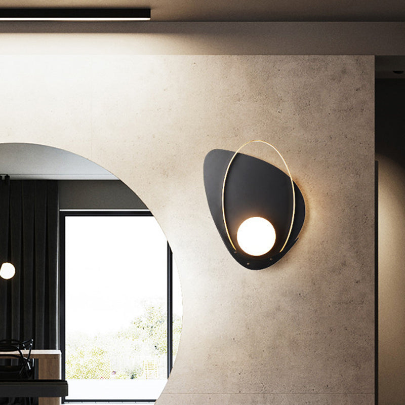 Black Triangular Wall Lamp Minimalism 1 Head Metal Sconce Light Fixture with White Glass Shade