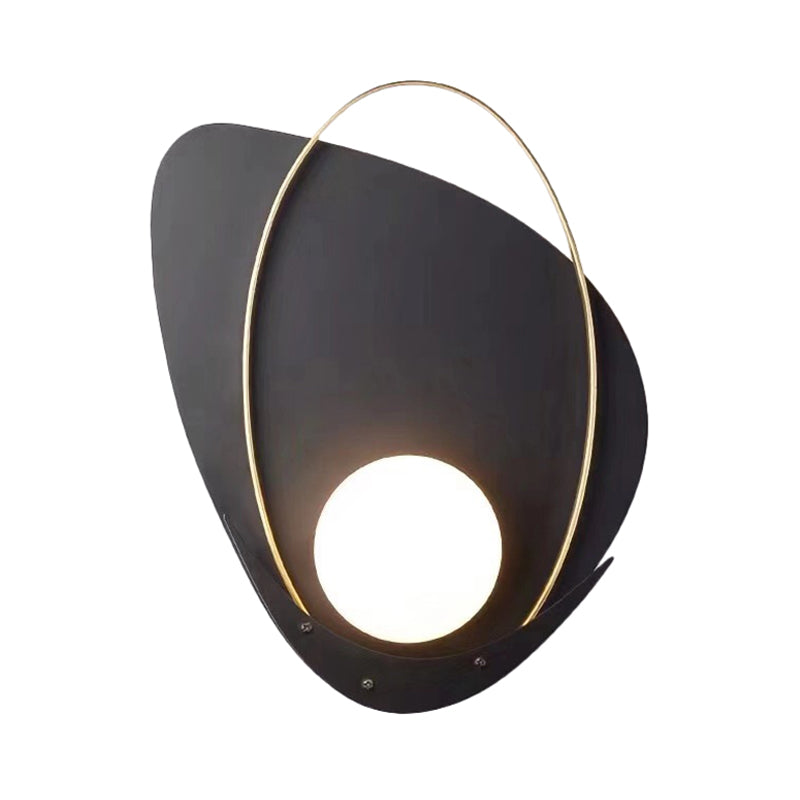 Black Triangular Wall Lamp Minimalism 1 Head Metal Sconce Light Fixture with White Glass Shade