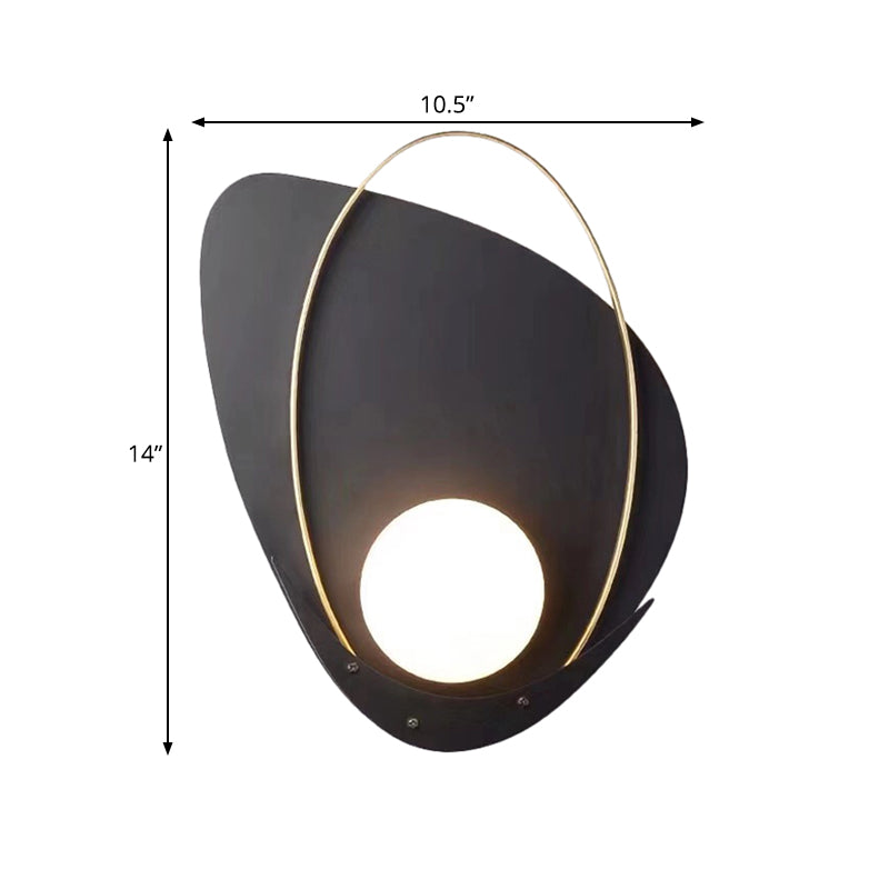 Black Triangular Wall Lamp Minimalism 1 Head Metal Sconce Light Fixture with White Glass Shade
