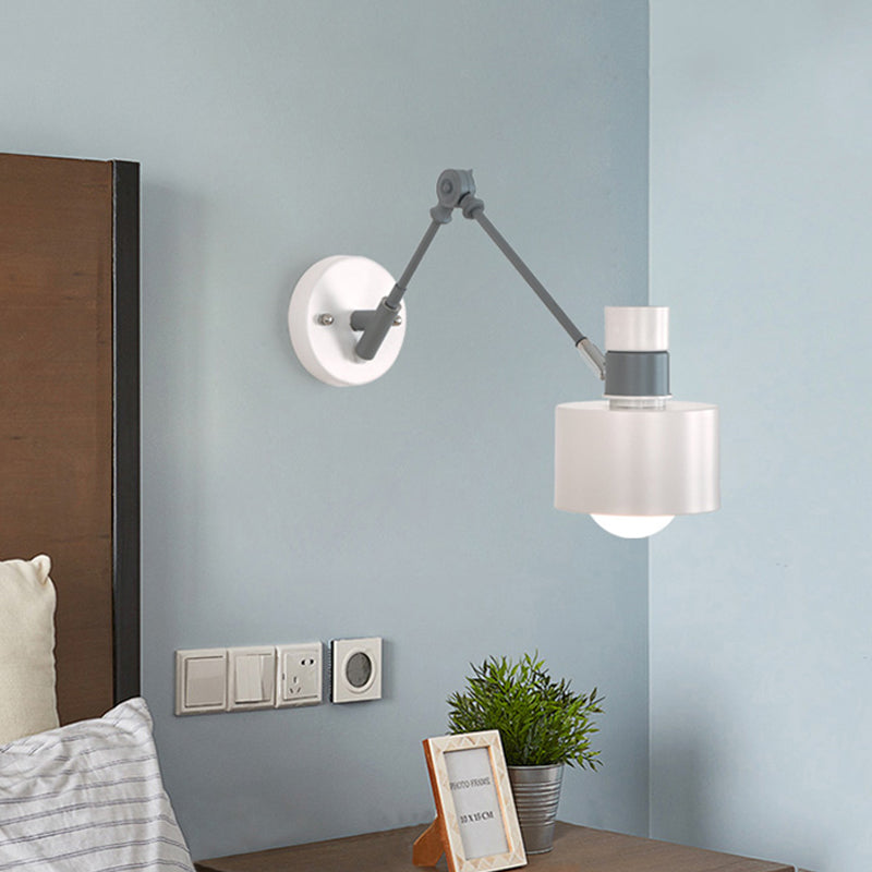 1 Glühbirnentrommelleuchte modernistische Metallwandbeleuchtung in Grau mit einstellbarem Arm