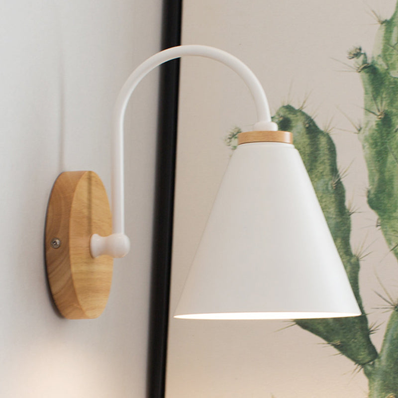 1 kop taps toelopende wandverlichting moderne metalen sconce verlichtingsarmatuur in wit met cirkel houten achterplaat