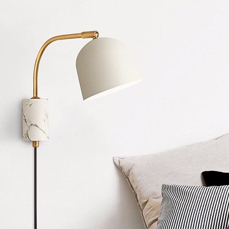 Contemporary 1 Head Sconce White/Blue/Brass Domed Wall Mounted Light Fixture with Metal Shade