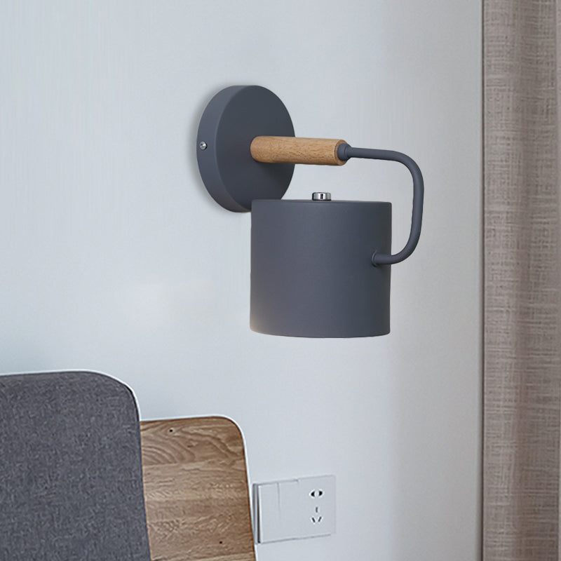 Cylinder Metal Sconce Light Modernisme 1 Bulbe Gris / Green Mur Mound Mouted avec bras incurvé