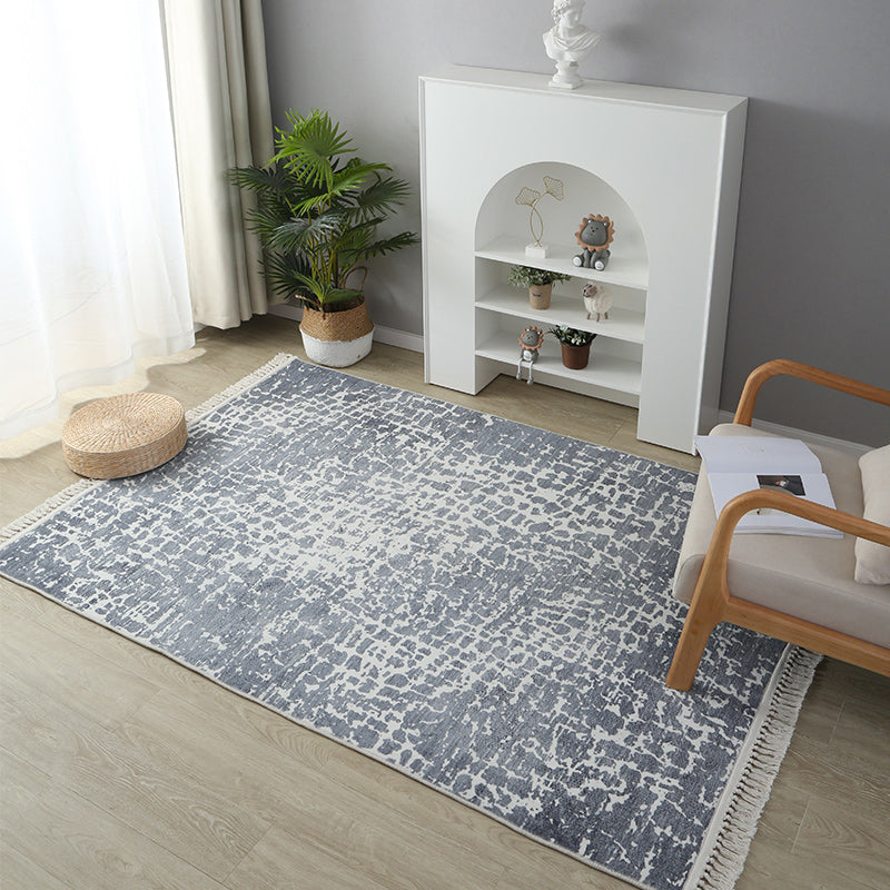 Stylish Grey Geometric Pattern Area Rug Polyester Fringe Area Carpet Stain Resistant Rug for Bedroom