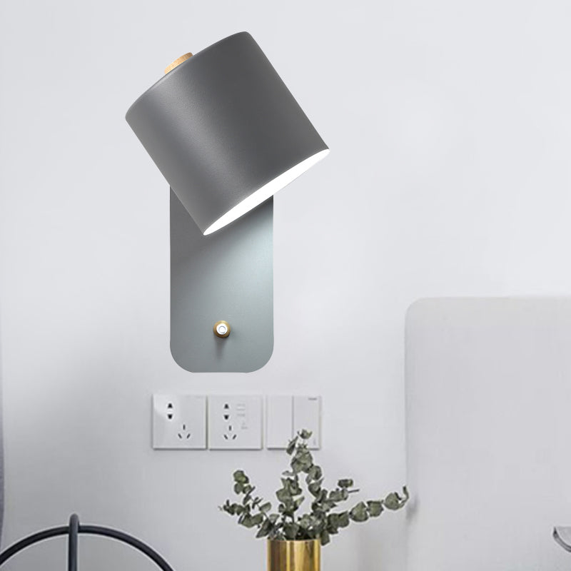 1 Bulb Tube Sconce Modernist Metal Wall Lighting Fixture in Grey/Green with Ractangle Backplate