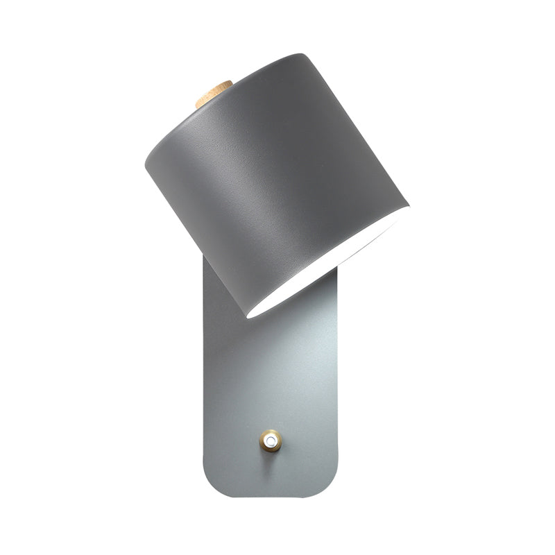 1 Bulb Tube Sconce Modernist Metal Wall Lighting Fixture in Grey/Green with Ractangle Backplate
