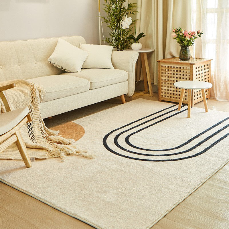 Modern Color Block Rug Polyester Beige Area Carpet Non-Slip Backing Rug for Living Room