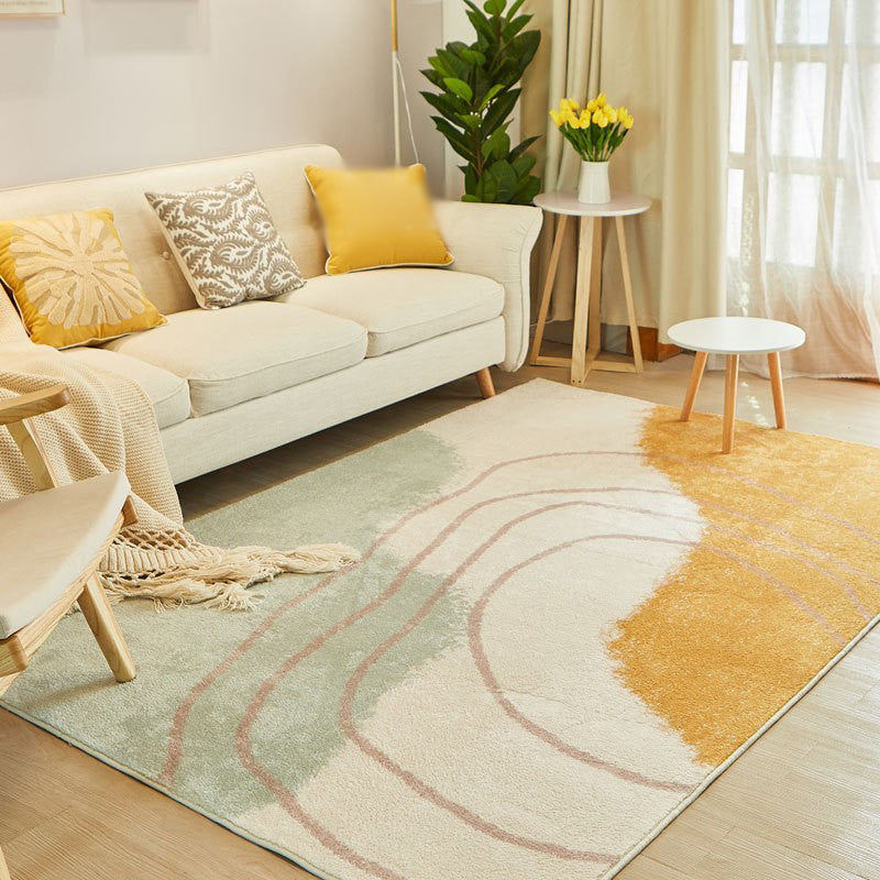 Modern Color Block Rug Polyester Beige Area Carpet Non-Slip Backing Rug for Living Room
