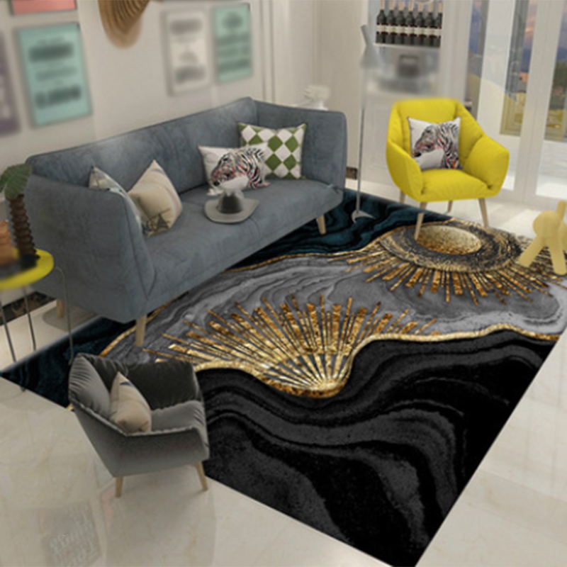 Black Minimalist Area Rug Polyester Graphic Rug Non-Slip Backing Indoor Rug for Living Room