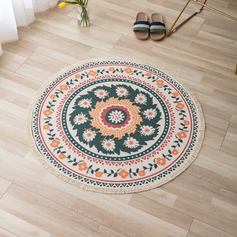Orange Tone Bohemian Rug Americana Print Fringe Design Area Carpet Cotton Blend Rug for Home Decor