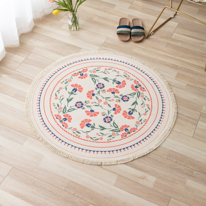 Orange Tone Bohemian Rug Americana Print Fringe Design Area Carpet Cotton Blend Rug for Home Decor