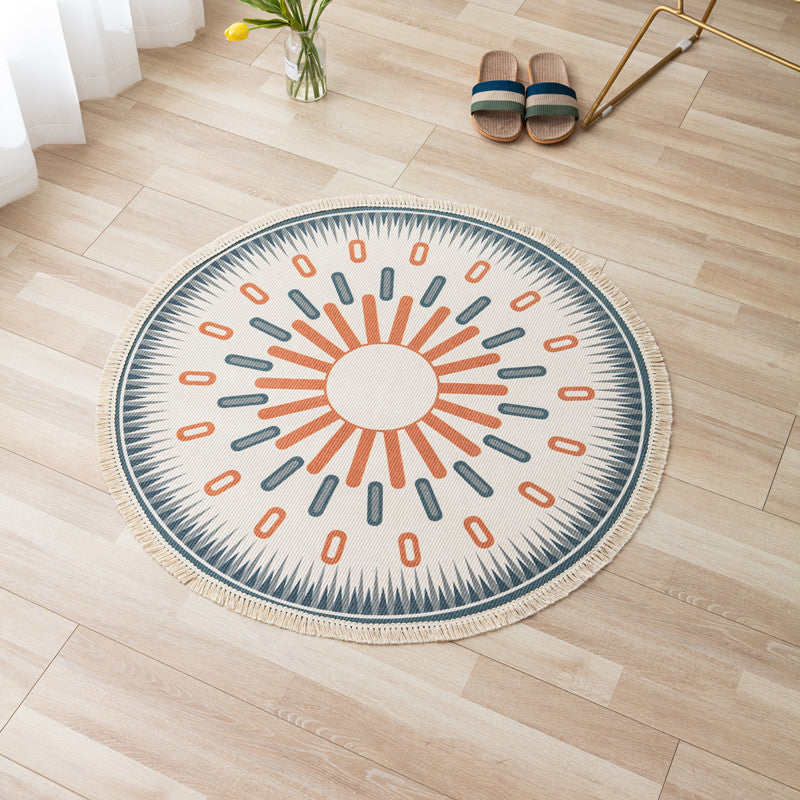 Orange Tone Bohemian Rug Americana Print Fringe Design Area Carpet Cotton Blend Rug for Home Decor