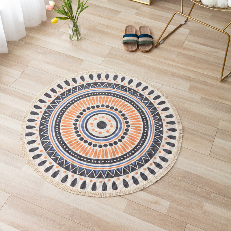 Orange Tone Bohemian Rug Americana Print Fringe Design Area Carpet Cotton Blend Rug for Home Decor