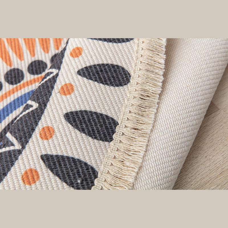 Orange Tone Bohemian Rug Americana Print Fringe Design Area Carpet Cotton Blend Rug for Home Decor