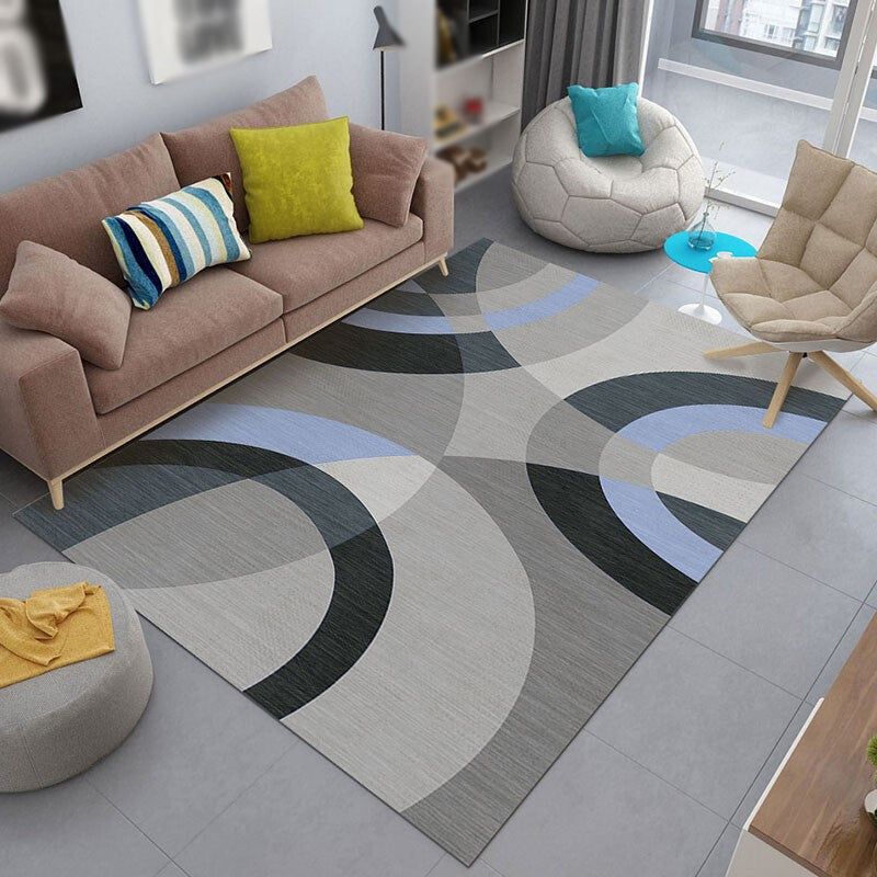 Minimalist Living Room Carpet Geometric Pattern Rug Washable Polyester Stain Resistant Area Carpet