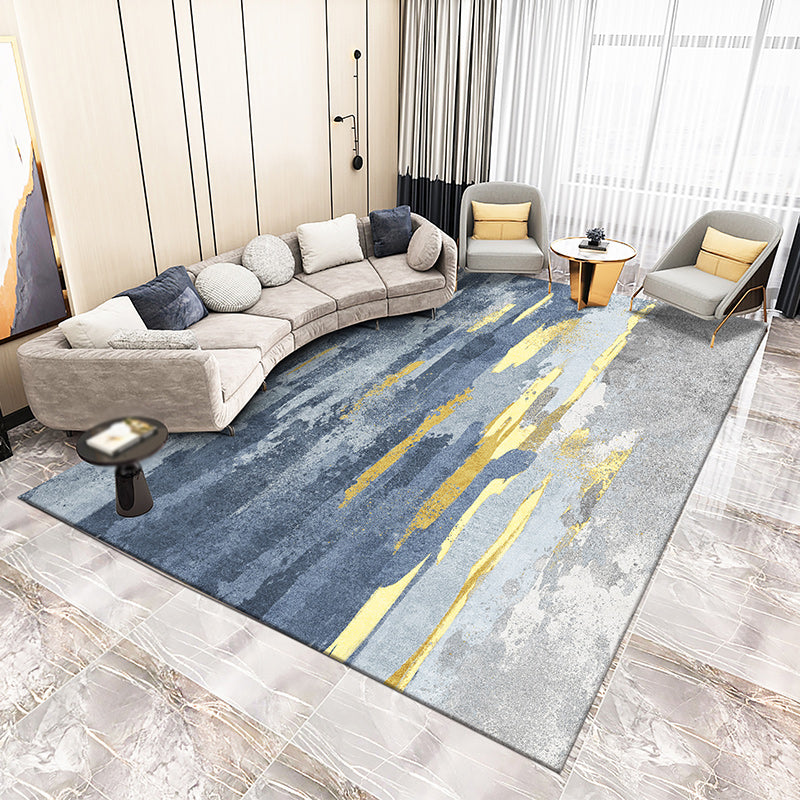 Stylish Grey Area Rug Modern Polyester Color Block Area Carpet Anti-Slip Rug for Living Room