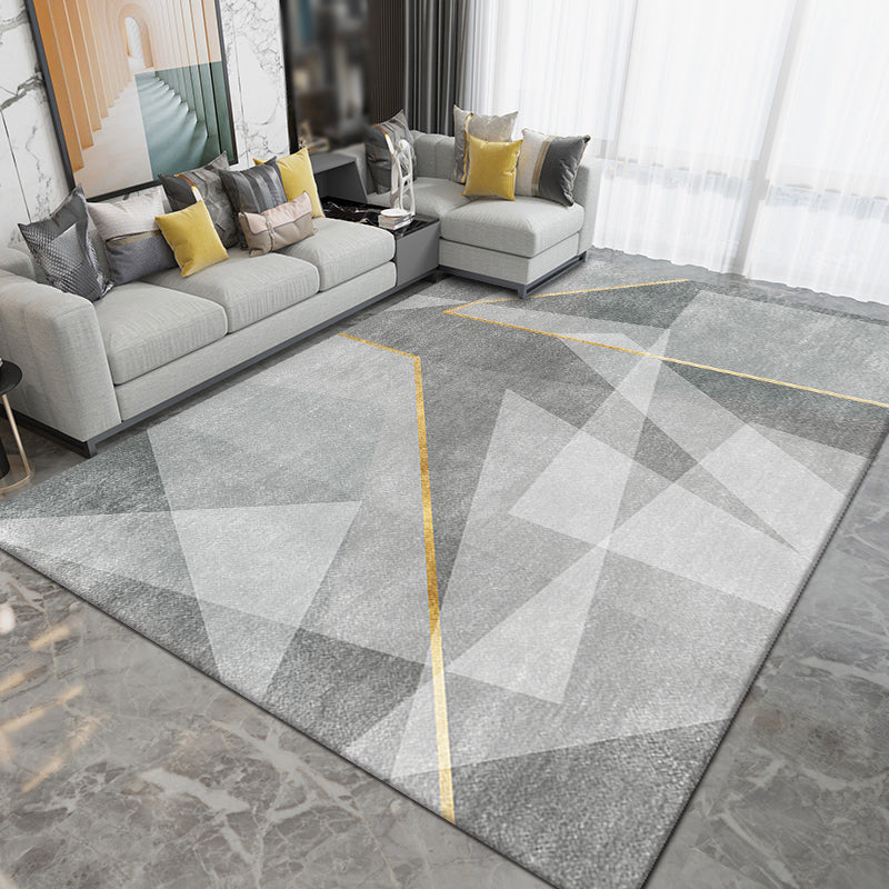 Stylish Grey Area Rug Modern Polyester Color Block Area Carpet Anti-Slip Rug for Living Room