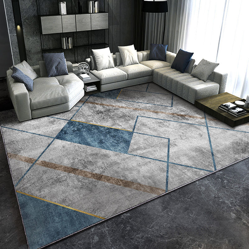 Tapis moderne bleu en bloc de couleur, en Polyester, avec envers antidérapant, pour la décoration de la maison