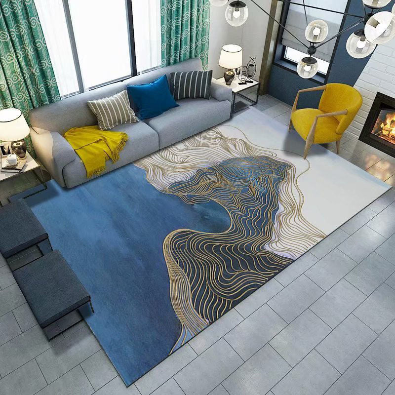 Tapis moderne bleu en bloc de couleur, en Polyester, avec envers antidérapant, pour la décoration de la maison