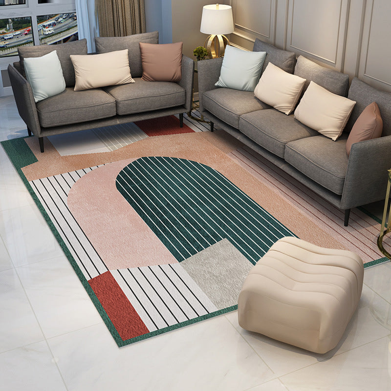 Bold Geometric Print Carpet Area Rug Stain Resistant Polyster Washable Rug for Living Room
