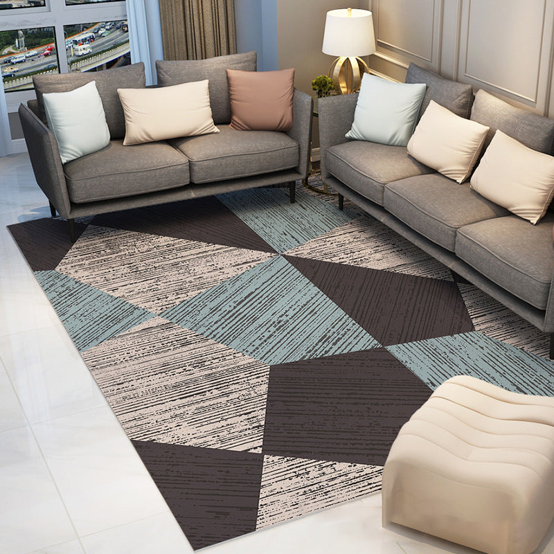 Bold Geometric Print Carpet Area Rug Stain Resistant Polyster Washable Rug for Living Room