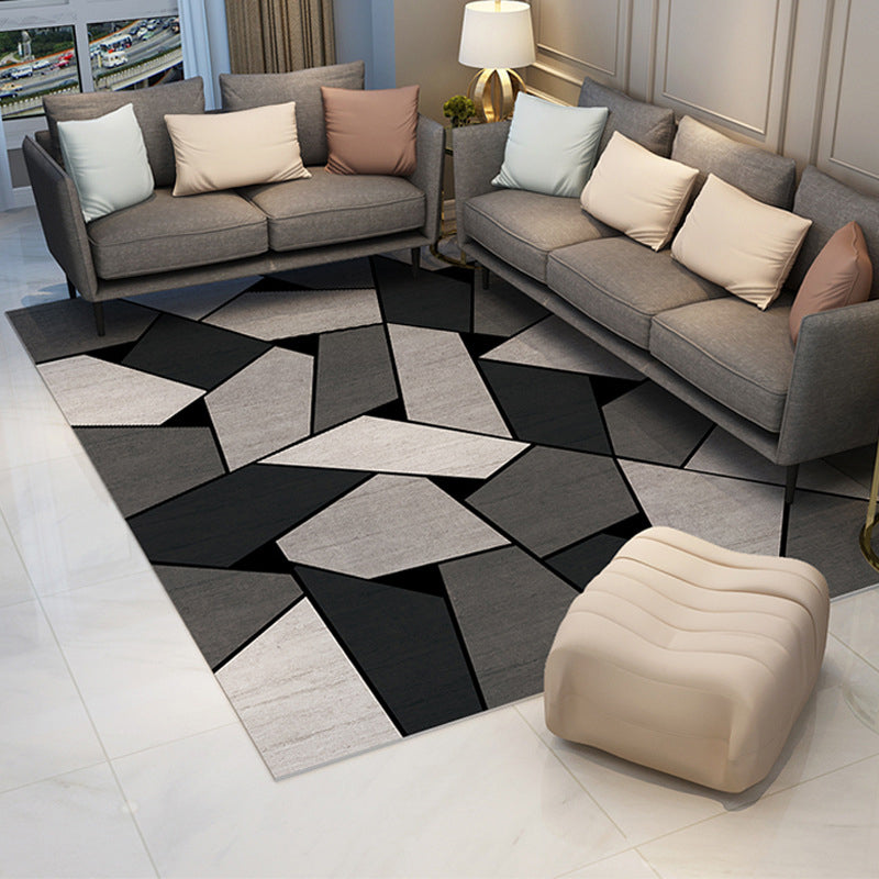 Bold Geometric Print Carpet Area Rug Stain Resistant Polyster Washable Rug for Living Room