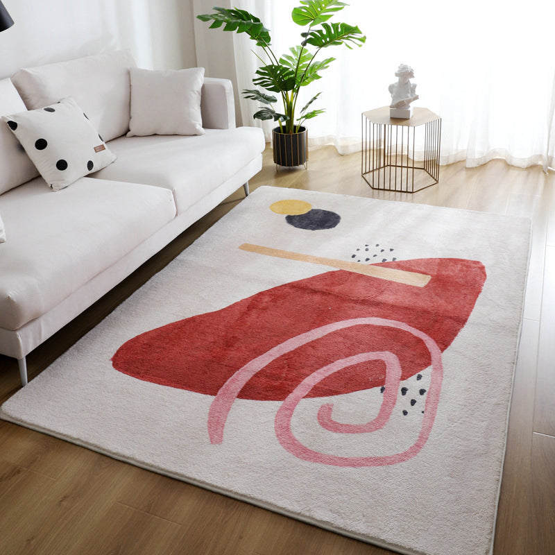 Beige Nordic Area Carpet Polyester Graphic Rug Non-Slip Backing Rug for Living Room