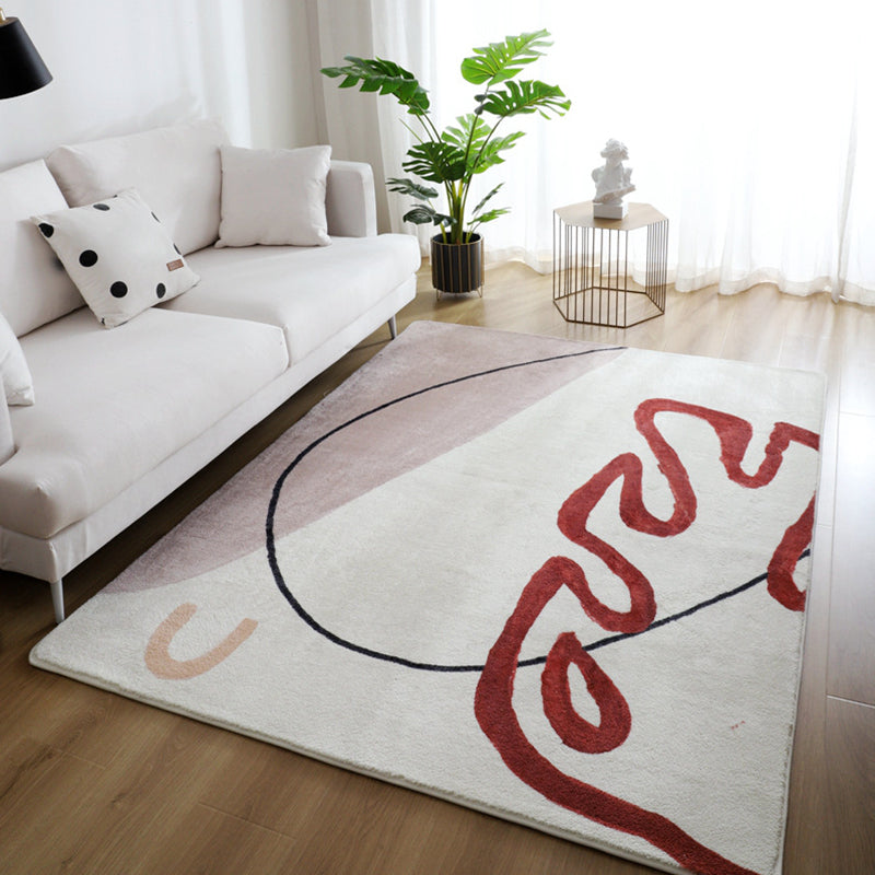 Beige Nordic Area Carpet Polyester Graphic Rug Non-Slip Backing Rug for Living Room