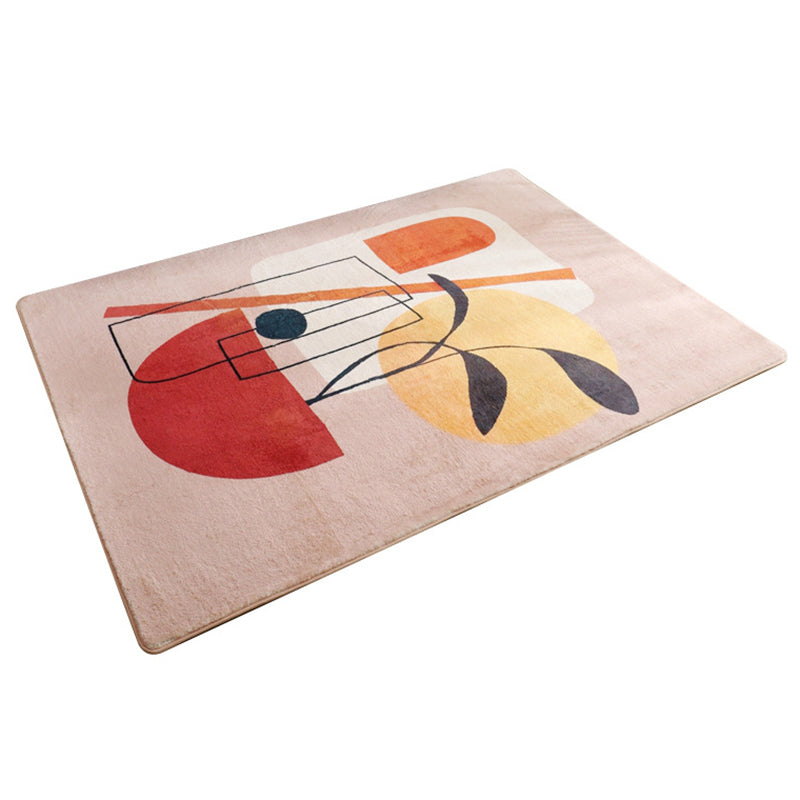 Beige Nordic Area Carpet Polyester Graphic Rug Non-Slip Backing Rug for Living Room