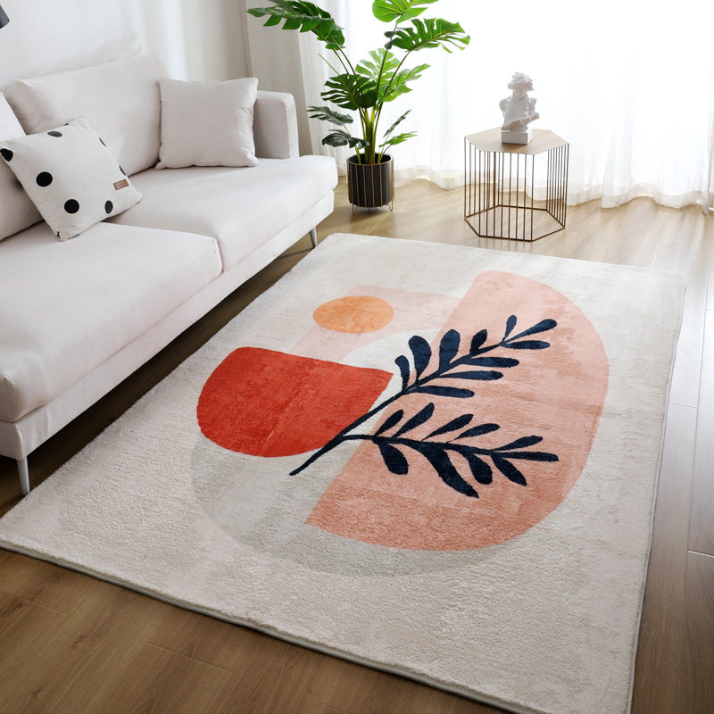 Beige Nordic Area Carpet Polyester Graphic Rug Non-Slip Backing Rug for Living Room