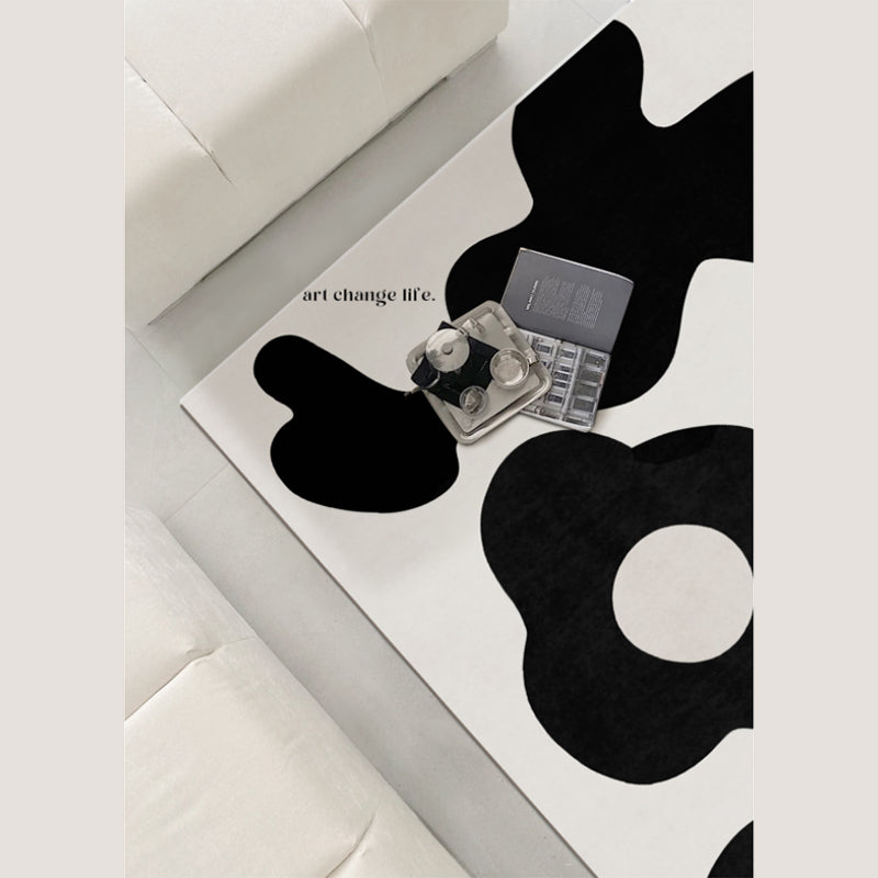 Fashionable Black Modern Rug Color Block Polyester Area Carpet Non-Slip Backing Rug for Bedroom