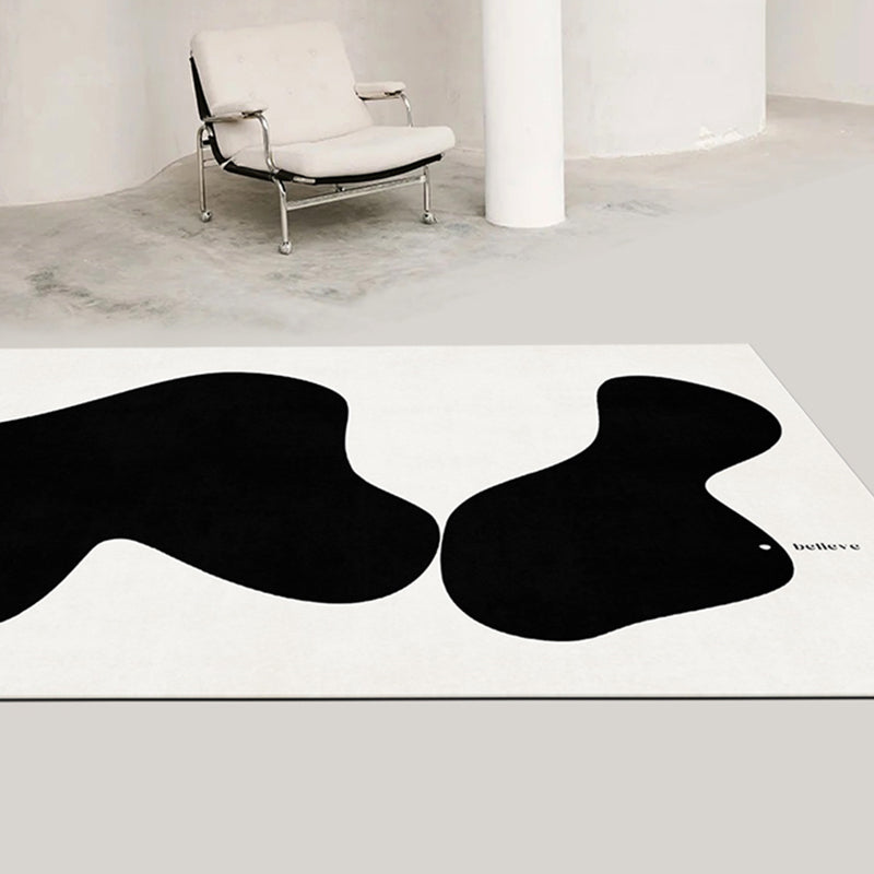 Fashionable Black Modern Rug Color Block Polyester Area Carpet Non-Slip Backing Rug for Bedroom