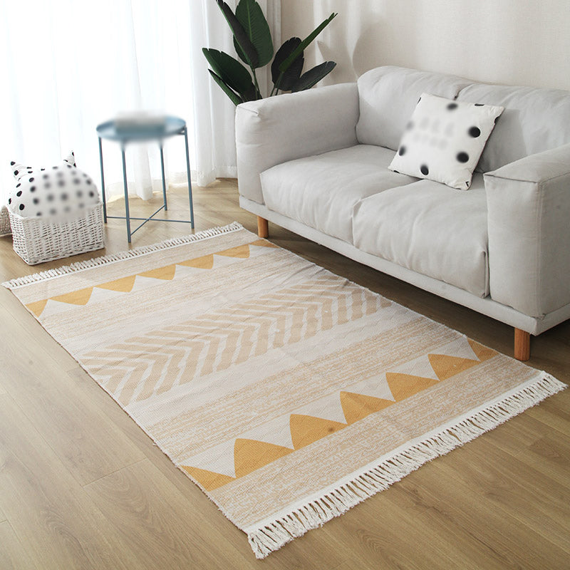 Grey Geometric Pattern Area Rug Polyester Area Carpet Fringe Easy Care Rug for Living Room