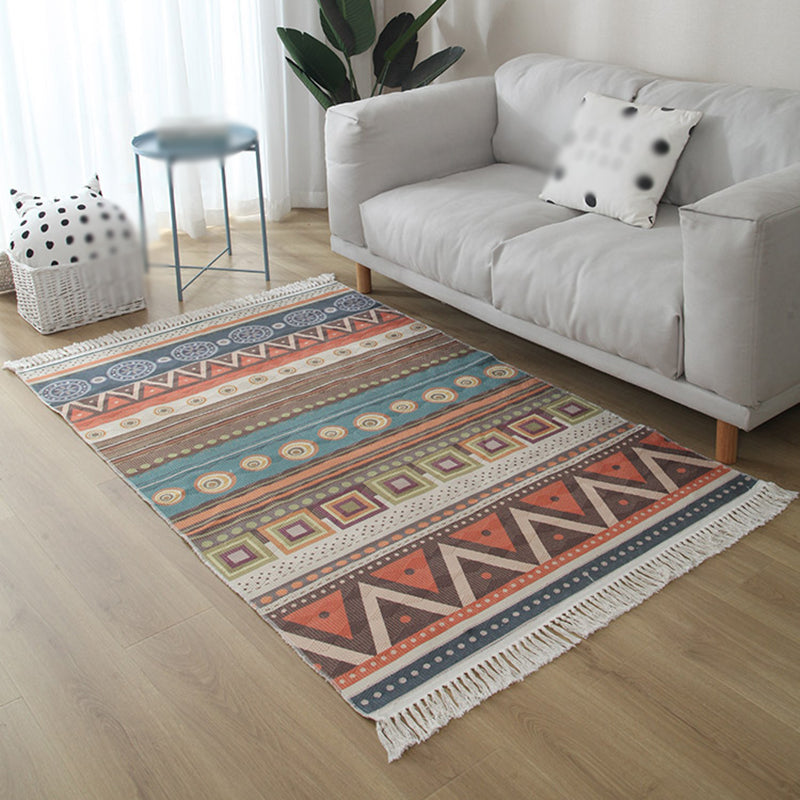 Grey Geometric Pattern Area Rug Polyester Area Carpet Fringe Easy Care Rug for Living Room