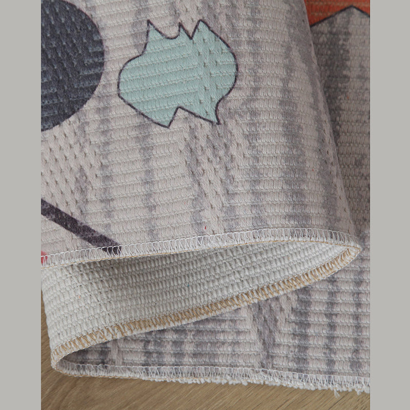 Grey Geometric Pattern Area Rug Polyester Area Carpet Fringe Easy Care Rug for Living Room
